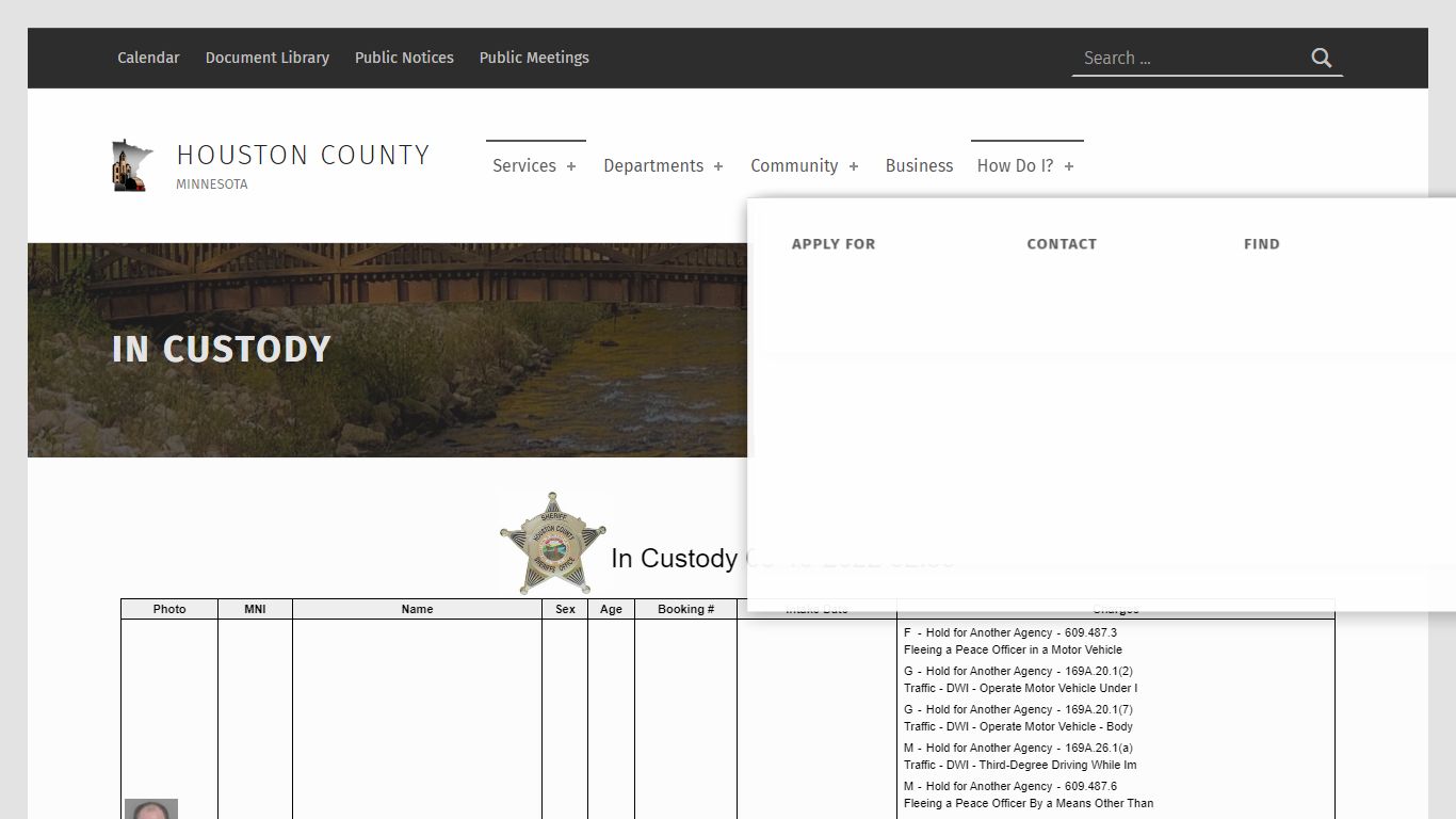 In Custody - Houston County, Minnesota