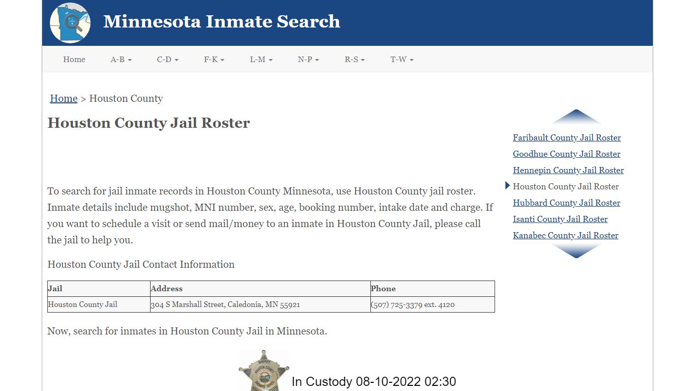 Houston County Jail Roster - Minnesota Inmate Search
